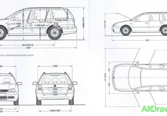 Volkswagen Golf IV Variant (Фольцваген Гольф 4 Вариант) - чертежи (рисунки) автомобиля